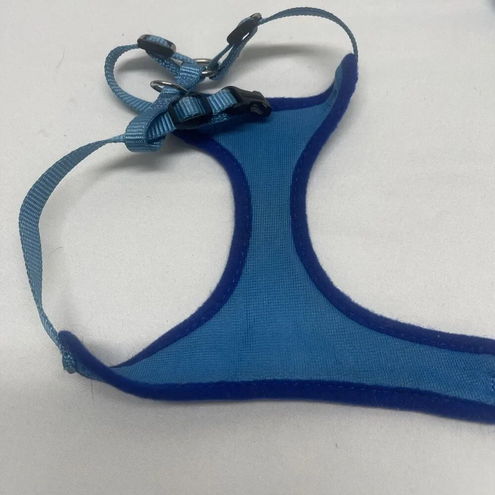 Soft Wrap Adjustable Dog Harness Size XS Blue Matching Lead Leash Adjustable EUC